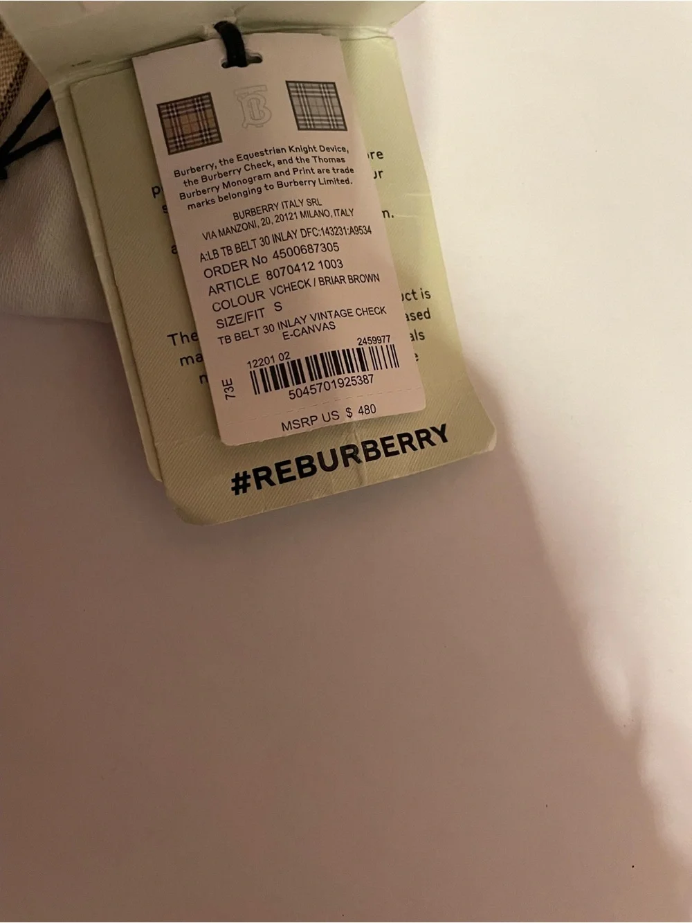 New authentic Burberry Beige Check TB Buckle Belt with Tan Leather